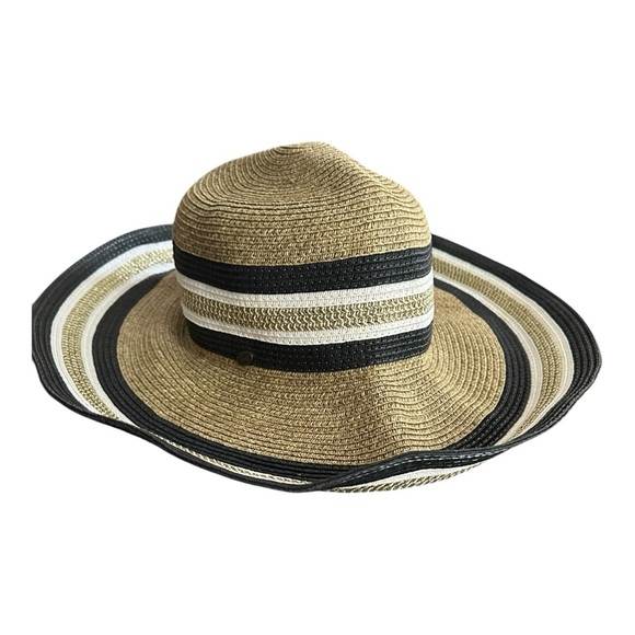 Macy's Accessories - Women’s Straw Sun Floppy Packable Wide Beach Hat Gold Mix Tan and Black Sun Hat